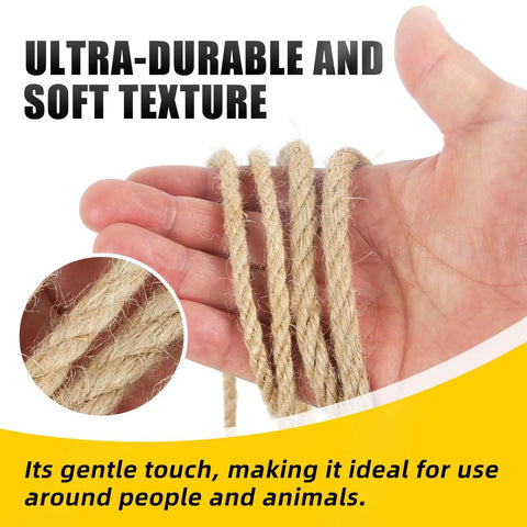 Natural Jute Twine Rope 8mm By 50ft Heavy Duty Roll For Cat Scratching Posts Bundling Gardening And DIY Crafts Pet Safe