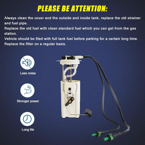 E3507M Fuel Pump Assembly for 2000-2005 Chevy Cavalier, Malibu, Classic, Grand Am, Sunfire view with installation instructions