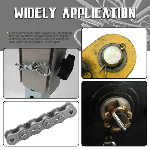 Widely used 122 Piece Clevis Pin And Cotter Pin Kit All In One With 15 Sizes In 304 Stainless Steel Includes M4 M6 M8 Single Hole Clevis Pins And M1.5 M2 M3 Split Cotter Pins R Clips And Hitch Pins For Auto And Machinery Metric Set shown in application examples.