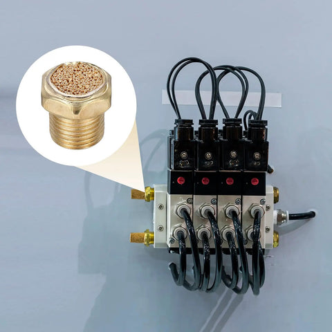 Eight-Piece 1/8 NPT Pneumatic Exhaust Muffler Kit with sintered bronze fittings and industrial machinery use