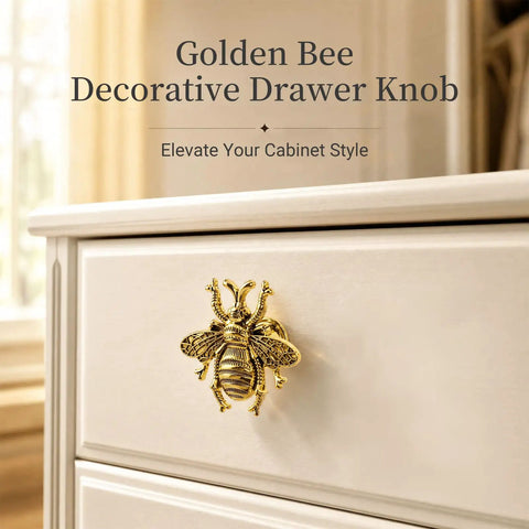 Bee Shape Cabinet Knobs 2 Pack Nature Inspired Single Hole Pulls For Cabinets Dressers Furniture Doors Antique Gold Zinc Alloy Electroplated Finish Rust Resistant bee knob on white drawer