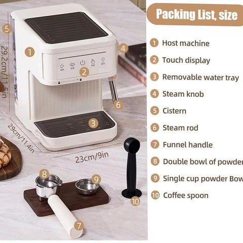 Touchscreen Espresso Coffee Machine Featuring Built In Milk Frother Semi Automatic Brewer And High Pressure Pump for easy morning coffee.