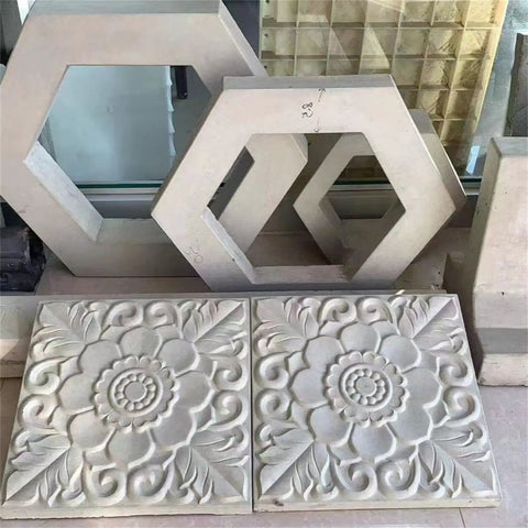 Two Piece Square Concrete Molds Set For Walkways And Patios; decorative floral and hexagonal shapes visible
