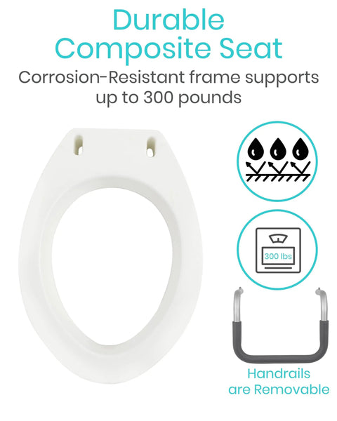 Raised Toilet Seat Riser With Sturdy Side Handles Fits Under Existing Elongated Seats Adds Three Point Five Inches Of Lift Making Get Up And Sit Down An Absolute Breeze For Seniors And Smooth Bathroom Care