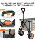 Beast Electric Utility Wagon Cart With 150L Capacity And 450 Lb Load showing handle operation and safety features