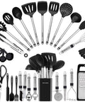 Ultimate 33-Piece Silicone And Stainless Steel Utensil Set For Nonstick Cookware with spatulas, spoons, tongs, and peeler
