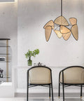 Fan Shaped Pendant Light With Woven Shade Handmade Silver Hanging Ceiling Lamp in dining room setting