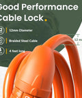 Lock Up Your Ride With This 4 Foot Cable Lock A Tough As Nails Half Inch Resettable Combination Lock With Mounting Bracket For Bicycle Electric Scooter Or Motorcycle Orange, showing orange PVC-coated steel cable, 12mm diameter.