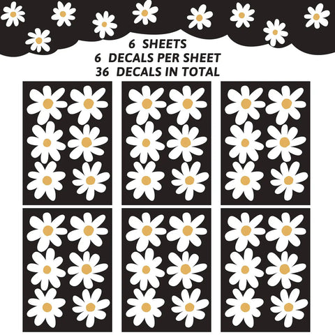 Six Sheets Daisy Wall Decals White Removable Flower Vinyl Stickers for Nursery Bedroom Living Room Peel And Stick Floral Decor Simple Style With Totally Thirty Six Pieces Easy Home Makeover