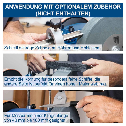 Heavy Duty Workhorse 150W Water Cooled Bench Sharpener demonstrating angle adjustments for precise blade tuning.