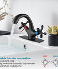 Matte Black Single Hole Bathroom Faucet With Cross Handles Lavatory Vessel Sink Mixer Tap No Fuss Install Pop Up Drain