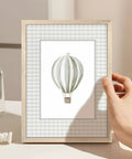 Wood Framed Hot Air Balloon Wall Art for Nursery and Kids Room, Vintage Baby Decor Canvas Print, sage green, 8x10 inch