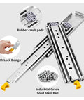 Heavy Duty 12 Inch Side Mount Drawer Slides Full Extension Double Row Ball Bearing Cabinet Hardware Cold Rolled Steel with lock design.