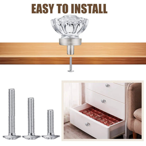 Totally Sleek Eight Piece Brushed Nickel Glass Cabinet Knob Set With Vintage Crystal Round Flower Design, installation view