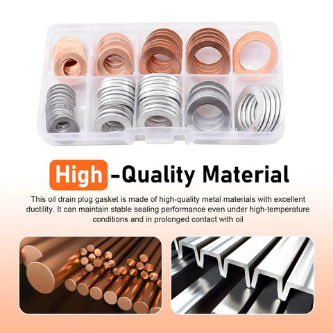 100 Piece Oil Drain Plug Crush Washer Kit Copper And Aluminum Gaskets Seal Set For M10 M18 in clear plastic case