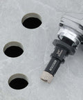 Diamond core drill bit DKIBBIT, 3/4 in (20 mm), mounted on angle grinder adapter; black tile hole saw for porcelain/ceramic