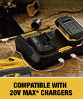 Swappable Power Tool Battery With A Rock Solid 12 Amp Hour Run Time For 20V And 60V Max Systems Featuring Built In LED fuel gauge on charger.