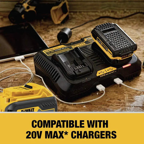 Swappable Power Tool Battery With A Rock Solid 12 Amp Hour Run Time For 20V And 60V Max Systems Featuring Built In LED fuel gauge on charger.