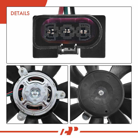 Direct Bolt On Heavy Duty Right Engine Radiator Cooling Fan Assembly Fits Audi Tt And Volkswagen Golf 2000 To 2013 connector and fan details