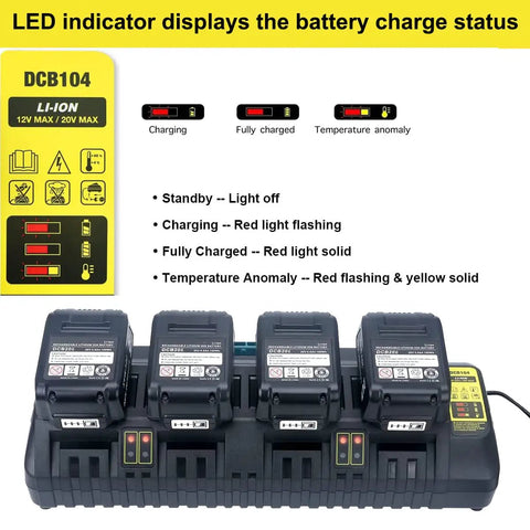 Four Port Battery Charger Station For 12V 20V Max And 60V Max Li-Ion Batteries - Simultaneously Power Up DCB206 DCB205 DCB240 DCB606 DCB609 And More Fast Reliable Charging For DIY Projects