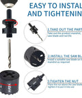 Instructional diagram showing installation of 2 Inch Desk Grommet Kit with Bi Metal Hole Saw and components for desk cable management.