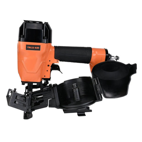 CN45C 3/4-Inch To 1-3/4-Inch Coil Roofing Nailer with open 120-nail magazine and tool-free depth adjustment in orange aluminum housing.