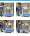 Heavy Duty Steel Platform Truck Cart With 5 Inch Wheels Foldable Flatbed Dolly in use, showcasing maneuverability and load handling.