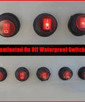 Waterproof Round Rocker Switches On Off 12V DC 20A And 125V And 250V AC SPST 20 Millimeter mounted in panel