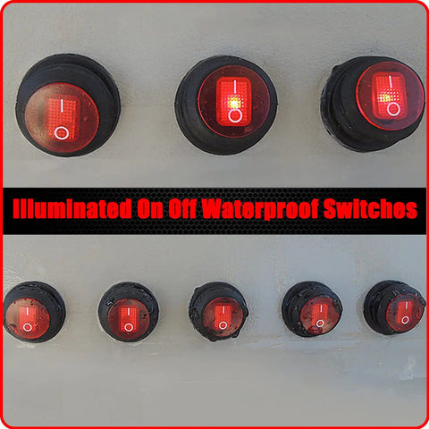 Waterproof Round Rocker Switches On Off 12V DC 20A And 125V And 250V AC SPST 20 Millimeter mounted in panel