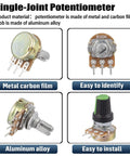 Single-joint potentiometer with metal carbon film and aluminum alloy knob, labeled B100K, for easy installation and use.