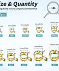 Size chart for All-In-One 100Pcs Spring Band Hose Clamps Kit With 10 Sizes 5mm To 16mm For Fuel Lines