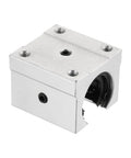 Close-up of a Four Pack SBR20UU Linear Bearing Block 20mm Open Slide Bearing for SBR20 Linear Motion Shafts Guides in Aluminum Silver.