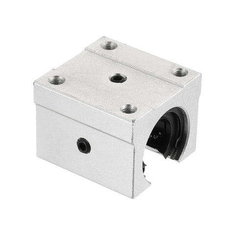 Close-up of a Four Pack SBR20UU Linear Bearing Block 20mm Open Slide Bearing for SBR20 Linear Motion Shafts Guides in Aluminum Silver.