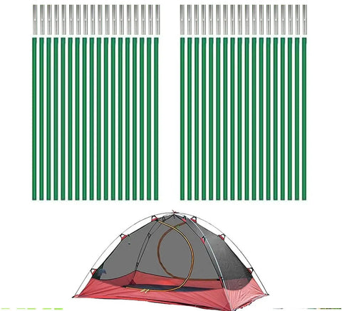 Tough As Nails Heavy Duty DIY Tent Poles Telescoping Rods For Outdoor Camping with tent illustration, 36 pack, 6.5mm fiberglass