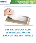 Hand inserting filter into vent grille for Premium Air Vent Filters For Home And AC Kit use.