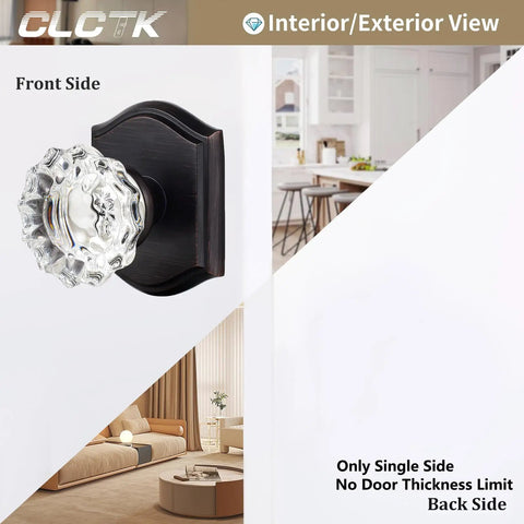 Two Pack Glass Dummy Door Knobs Matte Black Crystal Half Dummy Knobs For Hallway And Closet Doors Non Turning Decorative Hardware With Easy Install No Latch And Vintage Antique Look, front side view.