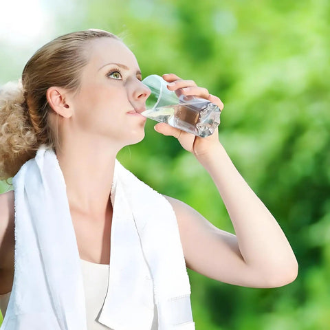 Woman drinking filtered water, highlighting Replacement Filter For Waterdrop WD PF 01A Plus Pitchers And Dispensers That Reduces PFOA PFOS