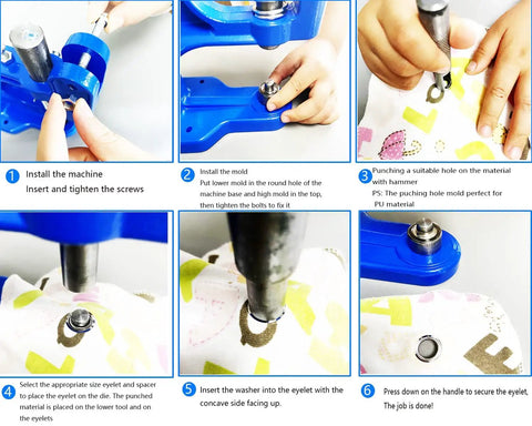 Step-by-step guide using Hand Operated Grommet Press Kit With Three Dies 0 2 4 And 2400 Grommets For Banners Awnings Signs Posters Curtains DIY Crafts