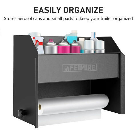Garage And Trailer Storage Cabinet With Built In Paper Towel Holder, Aluminum Mounting, Space Saving Design For Aerosol Cans