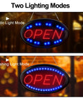 Led Open Sign 23 By 14 Inch With Remote Control Ultra Bright Customer Magnet Electric Display Light Two Modes Flashing And Steady Perfect For Business Shop Bar Hotel Restaurant Windows showing static and flashing modes