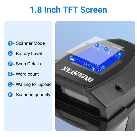 No Sweat Wireless Barcode Scanner With Crisp Two Inch Tft Screen For Rapid One D And Two D Inventory Tracking Plus Instant Qr Code Snapping On The Go For Busy Warehouses Anytime display showing battery level and scan details.