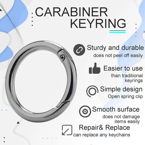 1 Inch Metal Spring O Ring Clip Keychain Set with Round Carabiner Clips Snap Hooks for Purses Bags and DIY Projects, Black
