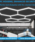 Hexagon Garage LED Light 168W Honeycomb Ceiling Panel 6500K RGB 20736LM Super Bright Five Grid Hex Light installed
