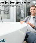 Man demonstrating installation of Two Piece PVC Freestanding Tub Drain Kit With Rough In For Easy Installation in bathroom