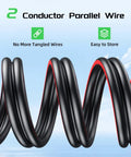 10 AWG Solar Panel Extension Cable 20 Feet Dual Conductor With Male And Female Connectors, up-close view of cable flexibility