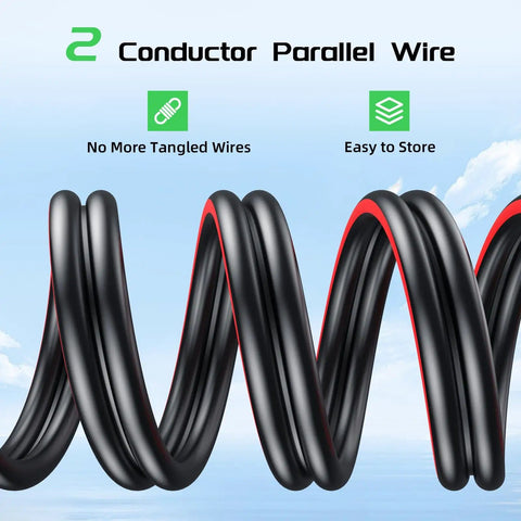 10 AWG Solar Panel Extension Cable 20 Feet Dual Conductor With Male And Female Connectors, up-close view of cable flexibility
