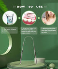 How to use Two Pack Tongue Scrapers Made From 304 Stainless Steel For Adults And Kids, step-by-step guide displayed.