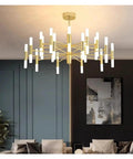 Living Room Chandelier Dining Room Pendant Lights Indoor Lighting Light Fixture Ceiling Lamps Fancy Indoor Lighting Minimalist Design (Rc Remote Dimming Gold 40 Heads),RC remote dimming-Gold 40 heads in a stylish modern setting.