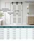 Upgrade Your Living Space With These Kickback Style Bifold Barn Doors Featuring Smooth Gliding Frosted Glass Panels 28X84 Inches size and fit details.