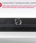 Close-up of temperature control dial on 10 Cu Ft Upright Convertible Refrigerator And Freezer Box Featuring A No Sweat Mode Swap.